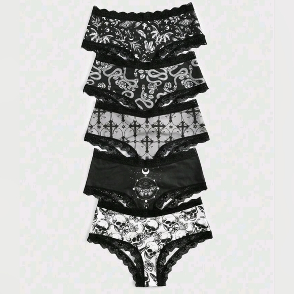 Other - 5pk Gothic Hipster Lace Skull Snake Panties